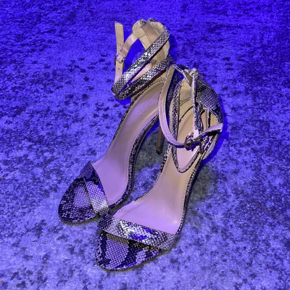 Charlotte Russe Snakeskin Double Buckle Ankle Strap Sandal Heels Size: 8